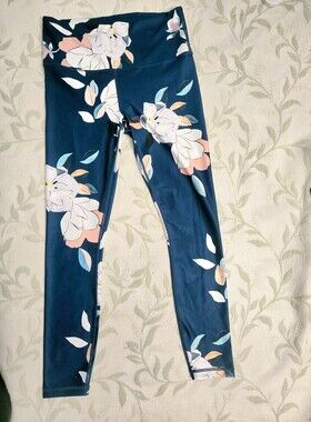 Athleta Deep Teal Floral Leggings Size S